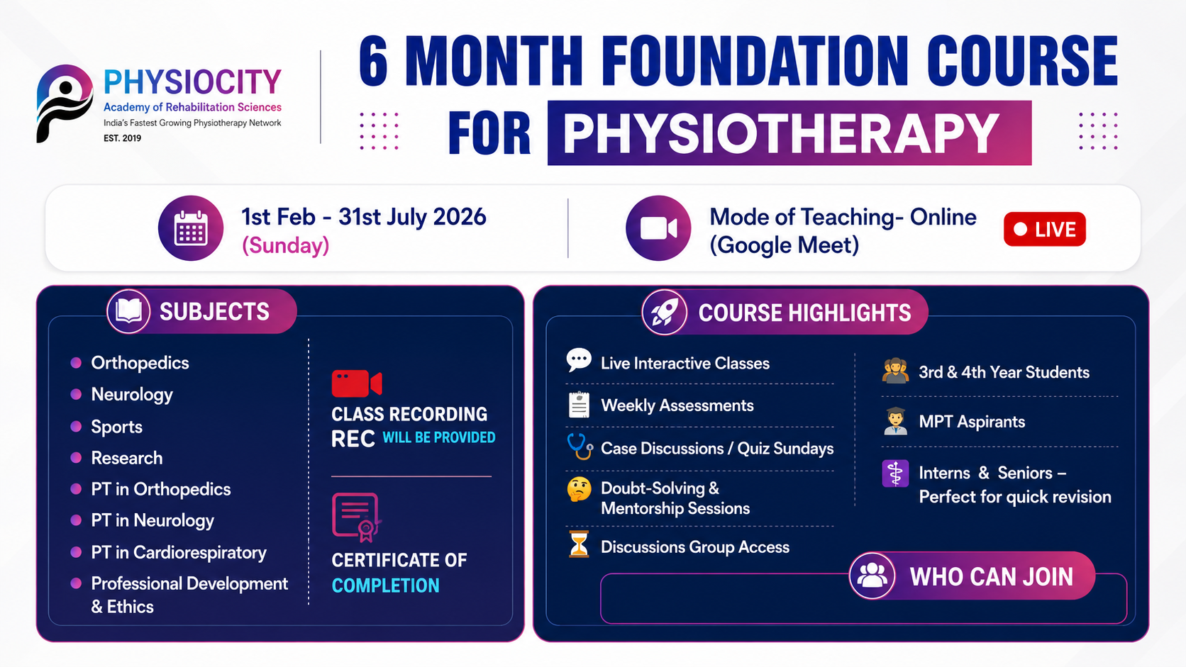 6 Months Foundation cousre for Physiotherapy 